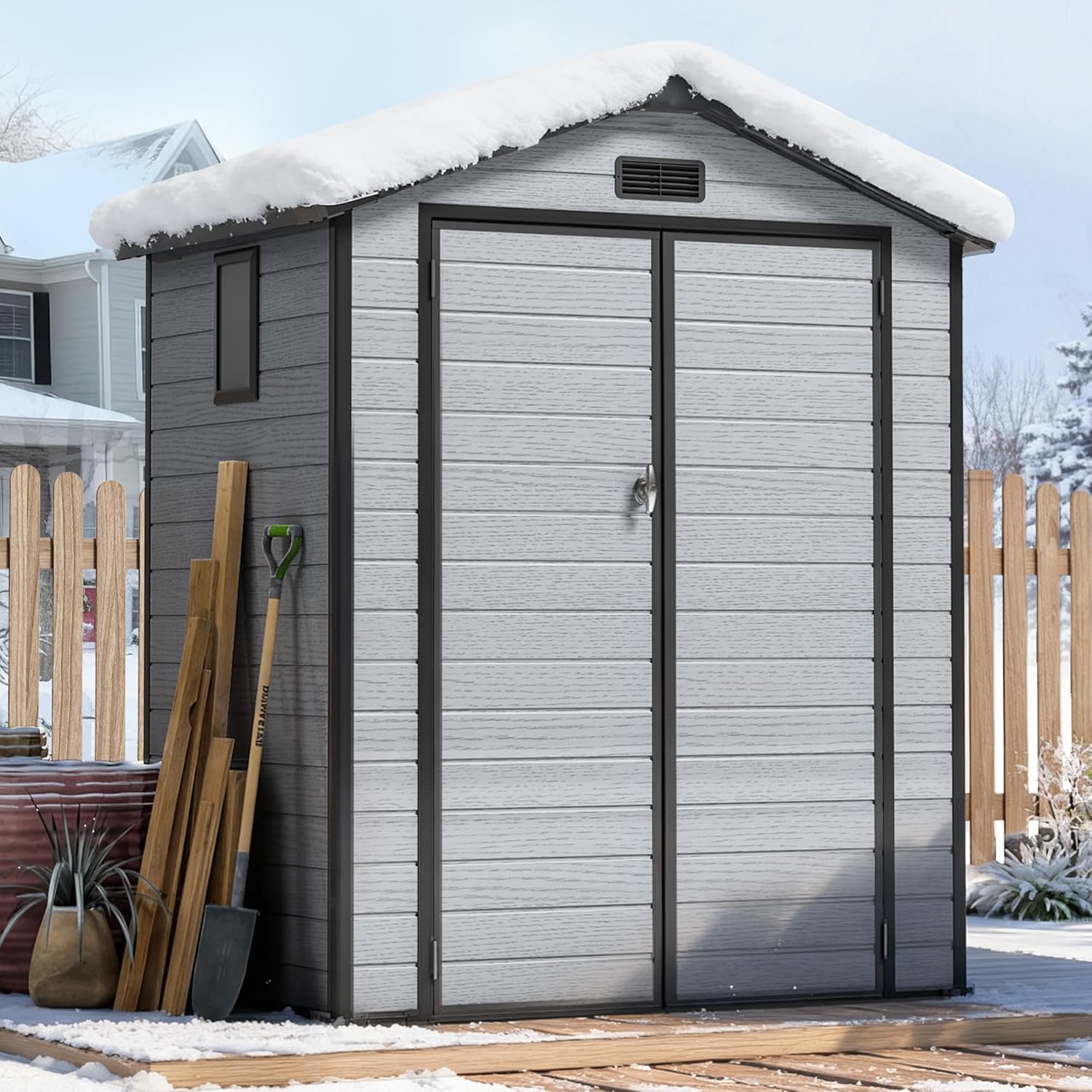 Outdoor Furniture Modern - 6X4 FT Outdoor Shed, Plastic Storage