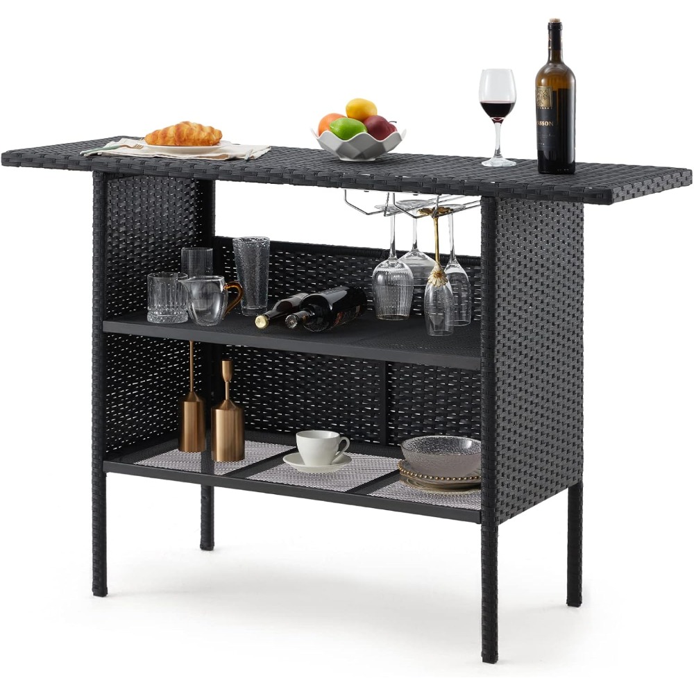 Outdoor Furniture Fire Pit - Outdoor Patio Wicker Bar Counter Table,