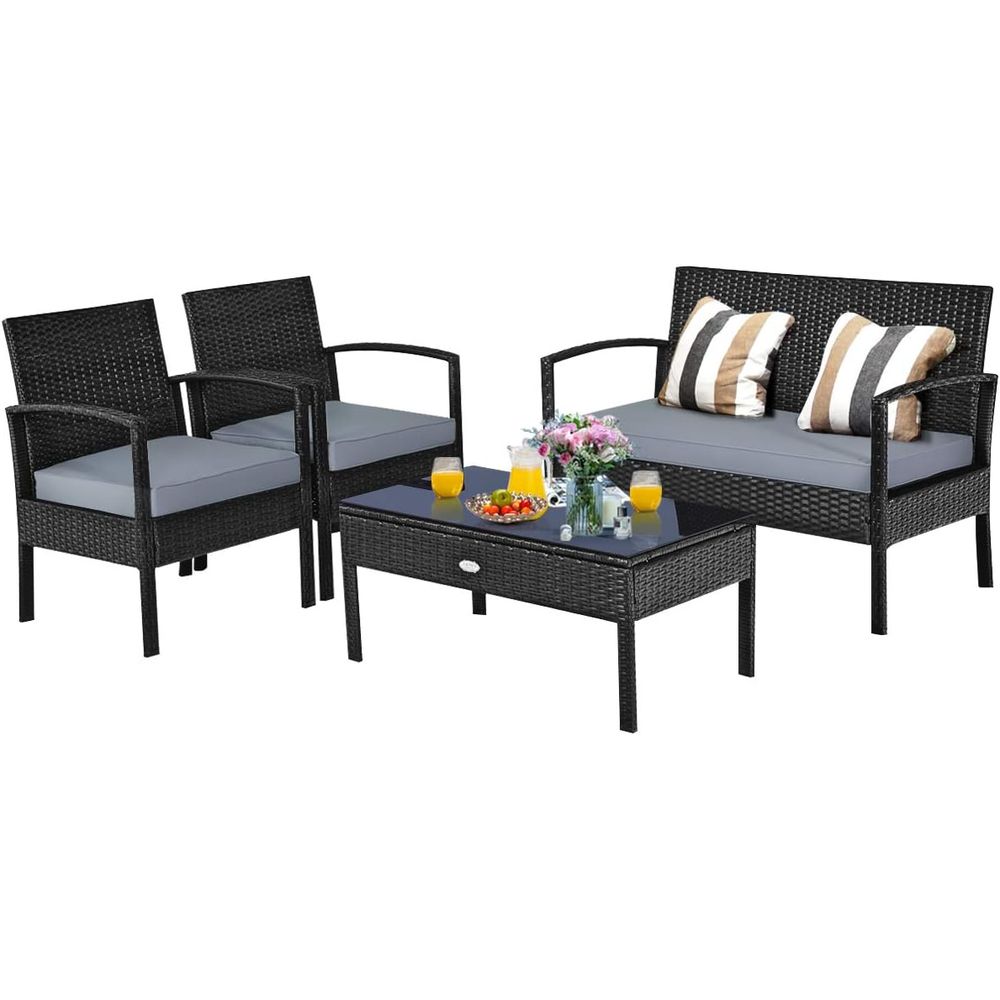 Outdoor Furniture Balcony - 4-Piece Outdoor Wicker Patio Furniture Set
