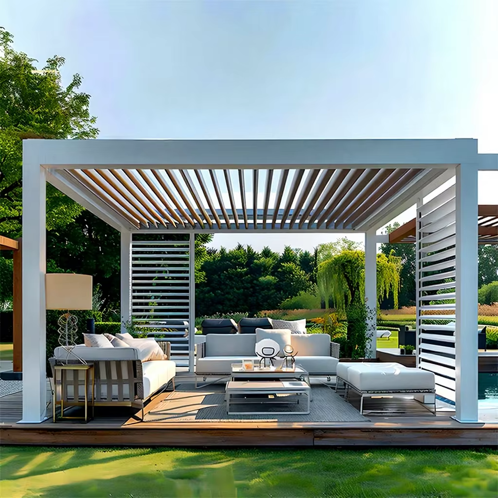 Outdoor Furniture Modern - Customized Aluminum Pergola Freestanding Double-layer Tempered