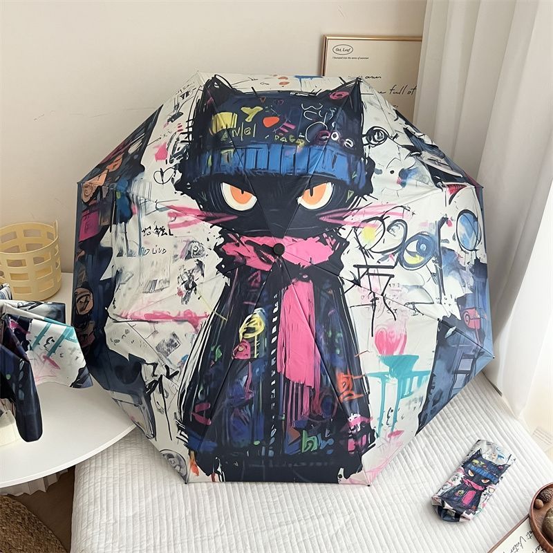 Parasol Umbrella Large - Doodle Cat Umbrella UV Black Glue