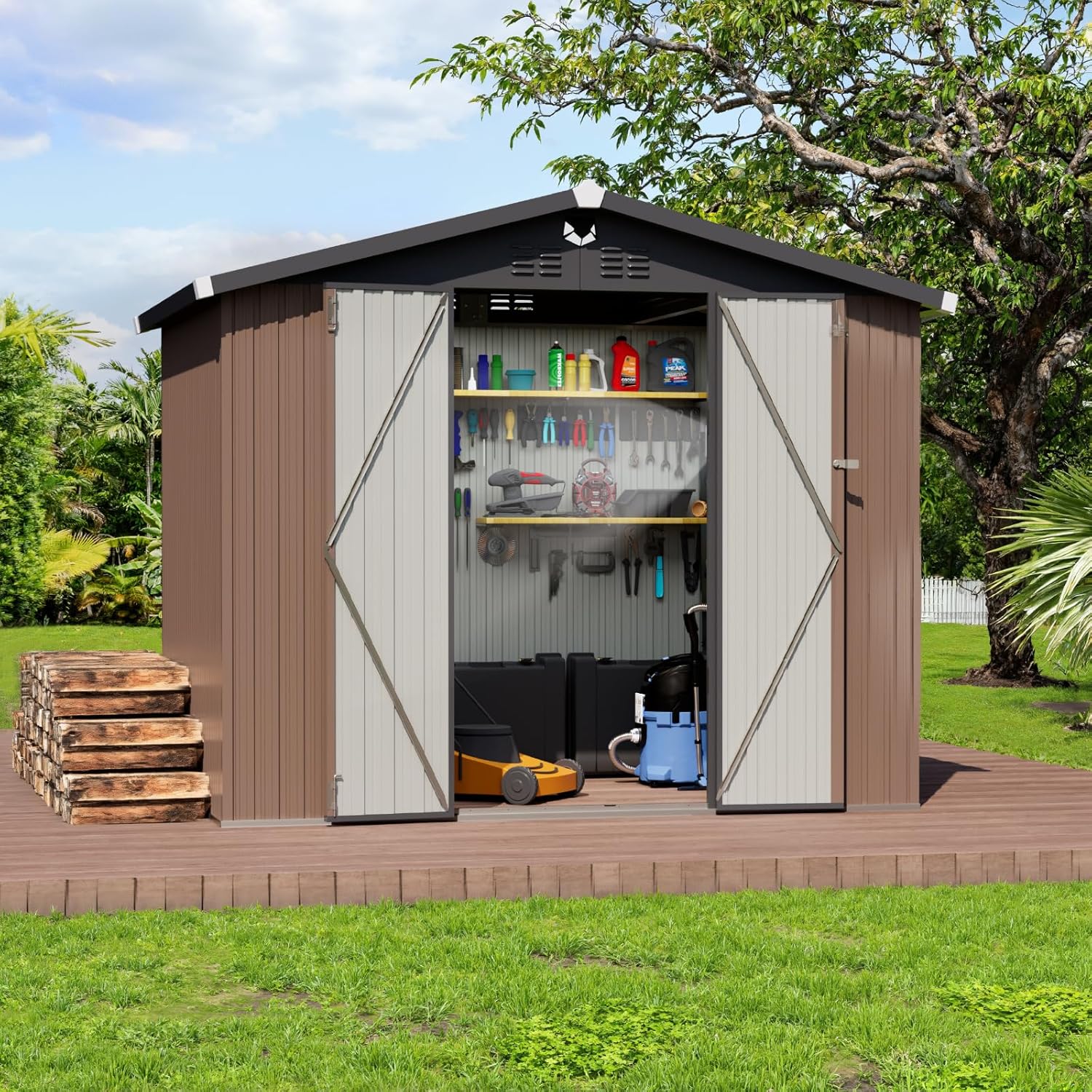 Outdoor Furniture Modern - Metal Storage Shed,Outdoor Storage Building 8x6,Large
