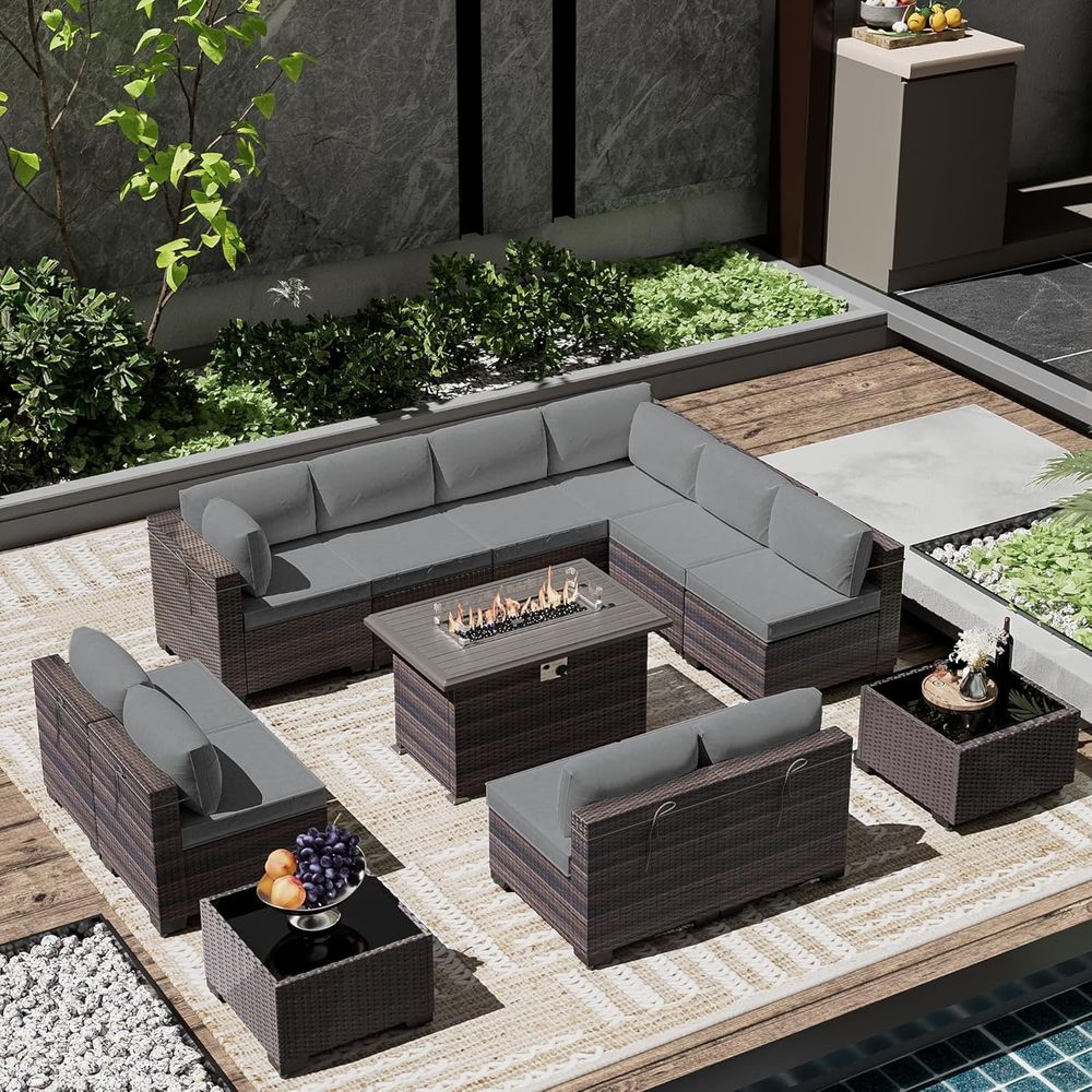 Outdoor Furniture Fire Pit - 13-Piece Outdoor Sectional Patio Furniture Set