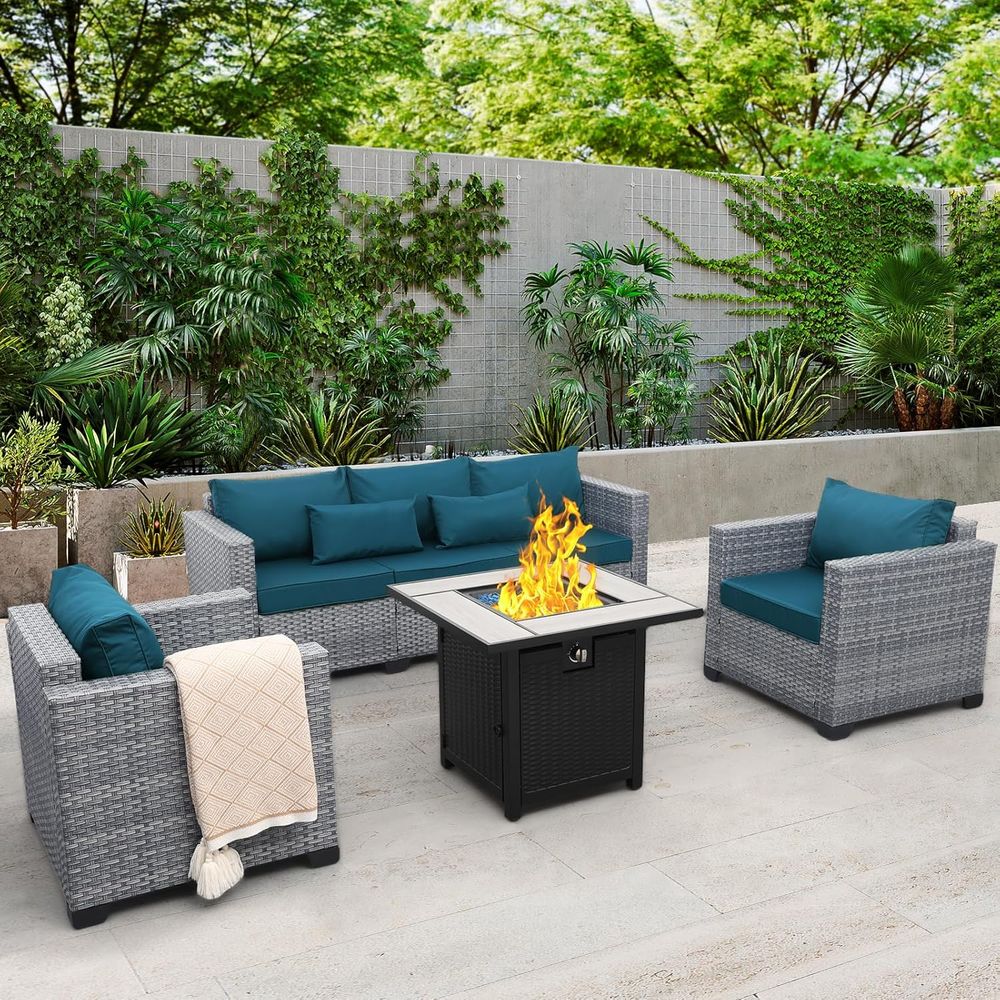 Outdoor Furniture Fire Pit - 4-Piece Outdoor Wicker Patio Furniture Set