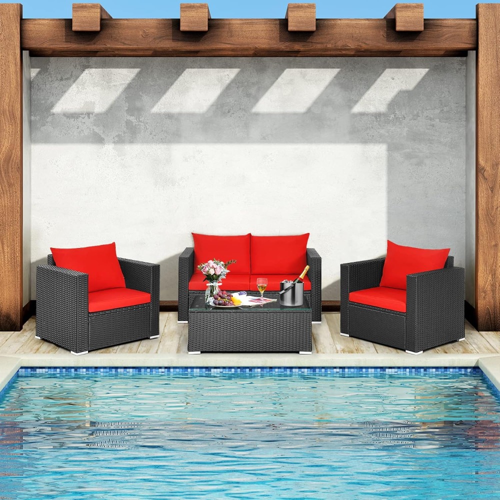 Outdoor Furniture Deals - 4 Piece Patio Rattan Conversation Furniture
