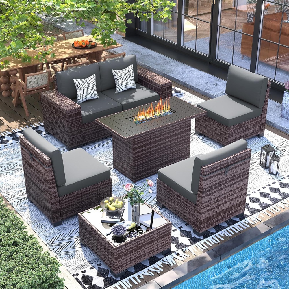 Outdoor Furniture Fire Pit - Sectional Sofa Set with Fire Pit