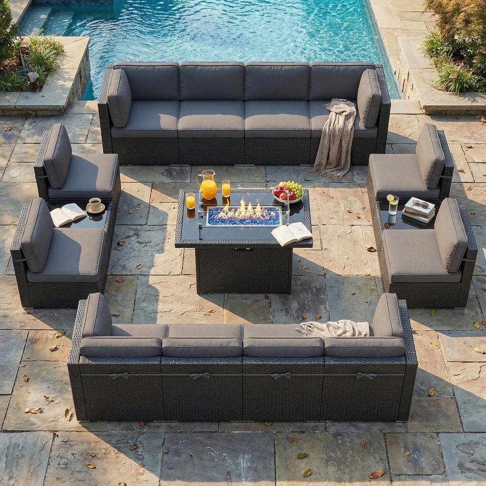 Outdoor Furniture Fire Pit - 15 Piece Patio Furniture Set with