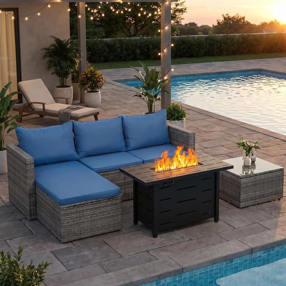 4-Piece Outdoor Wicker Patio F - Outdoor Furniture Fire Pit Set review and price