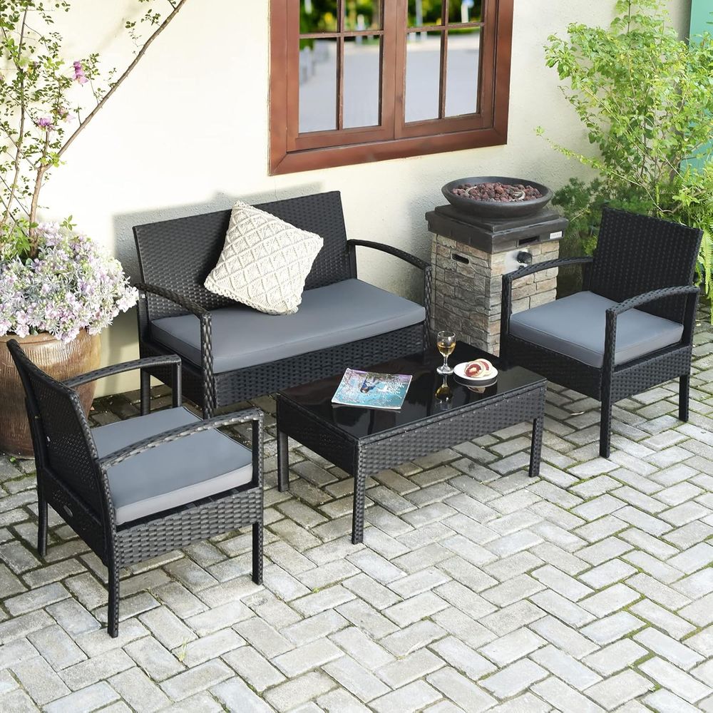 4-Piece Outdoor Wicker Patio F - Outdoor Furniture Balcony review and price
