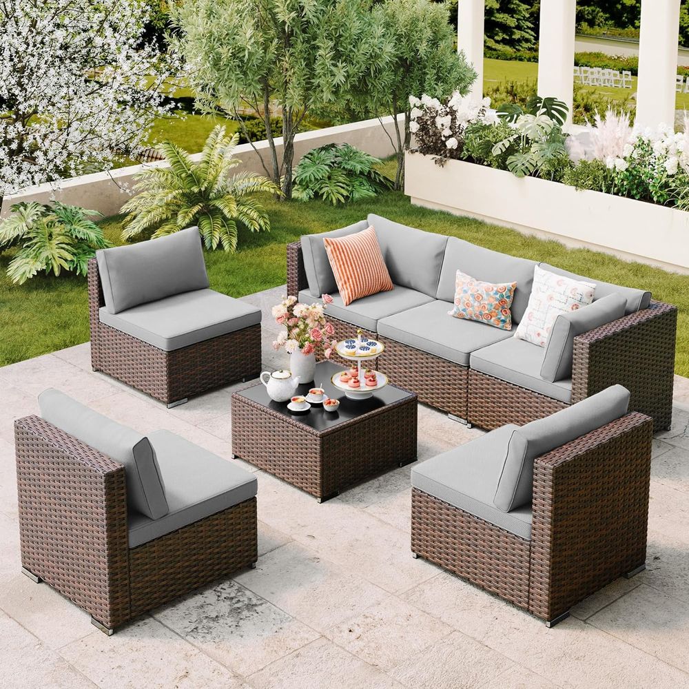 7-Piece Outdoor Patio Wicker S - Outdoor Furniture Balcony review and price
