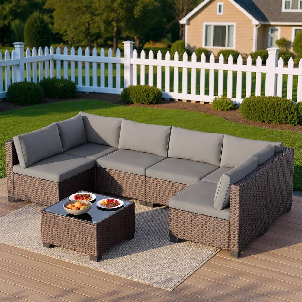7-Piece Outdoor Patio Wicker S - Outdoor Furniture Balcony review and price