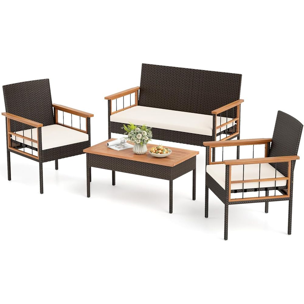 4-Piece Outdoor Wicker Patio F - Outdoor Furniture Balcony review and price
