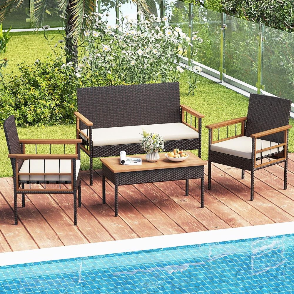 4-Piece Outdoor Wicker Patio F - Outdoor Furniture Balcony review and price