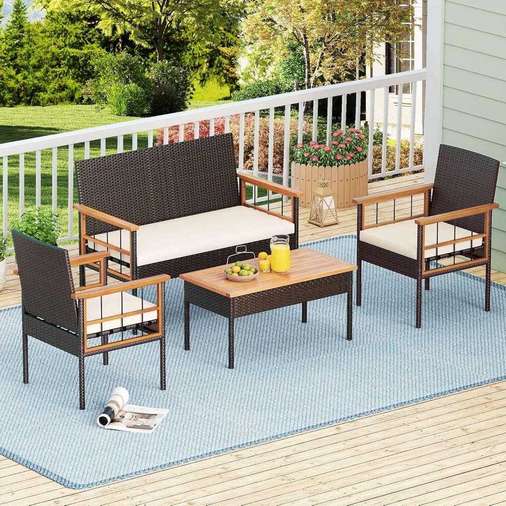 4-Piece Outdoor Wicker Patio F - Outdoor Furniture Balcony review and price