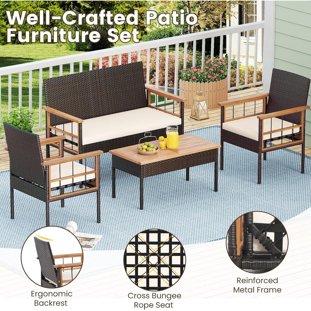 4-Piece Outdoor Wicker Patio F - Outdoor Furniture Balcony review and price