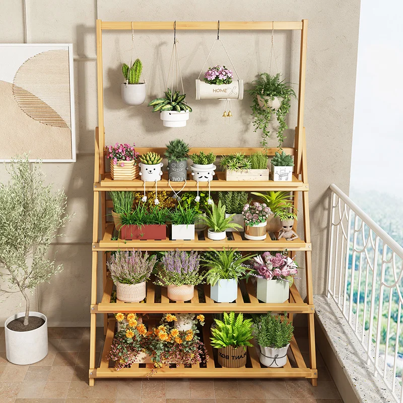 Solid Wood Flower Shelf Plant  - Outdoor Furniture Balcony review and price