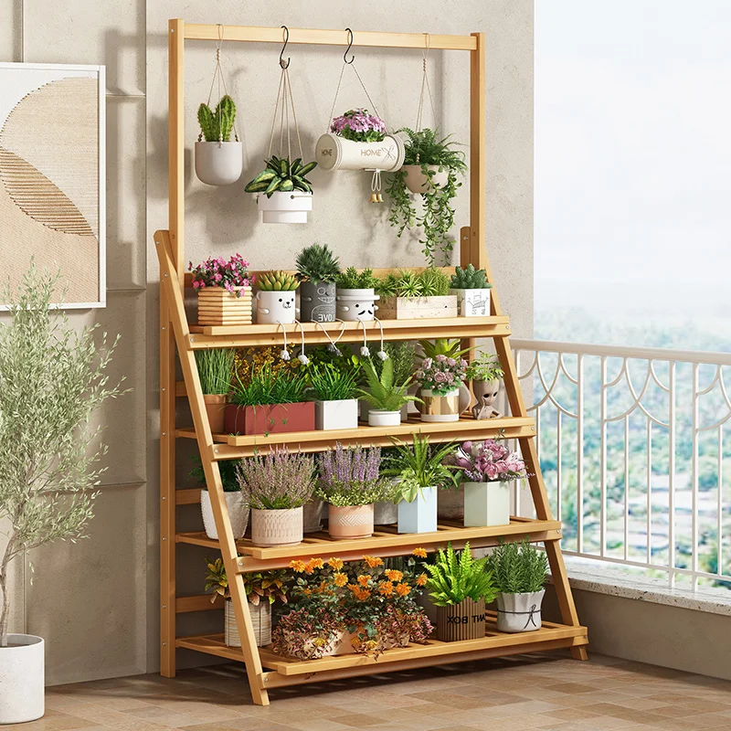 Solid Wood Flower Shelf Plant  - Outdoor Furniture Balcony review and price