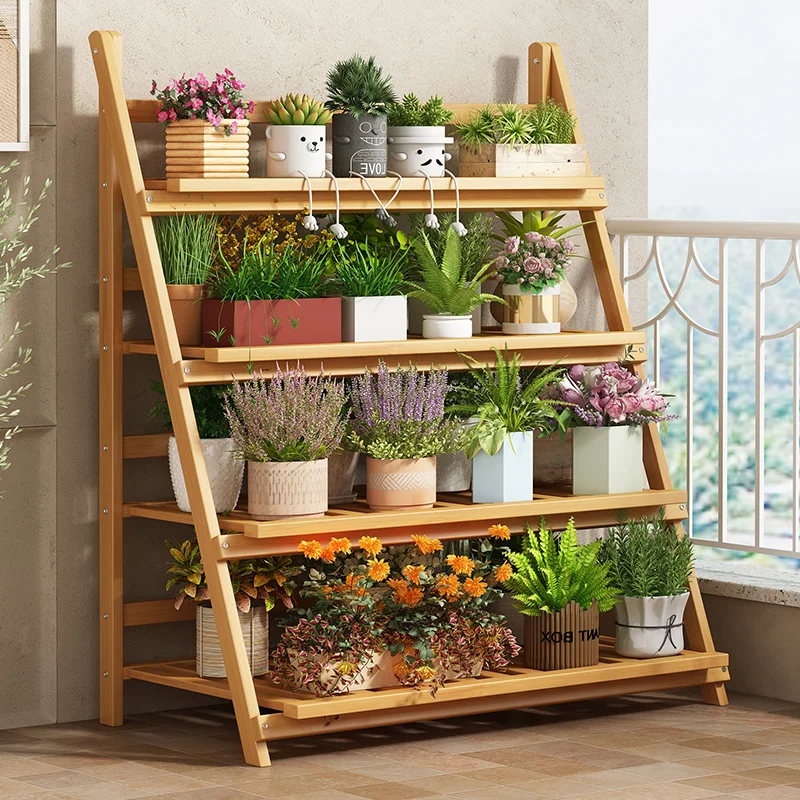 Solid Wood Flower Shelf Plant  - Outdoor Furniture Balcony review and price