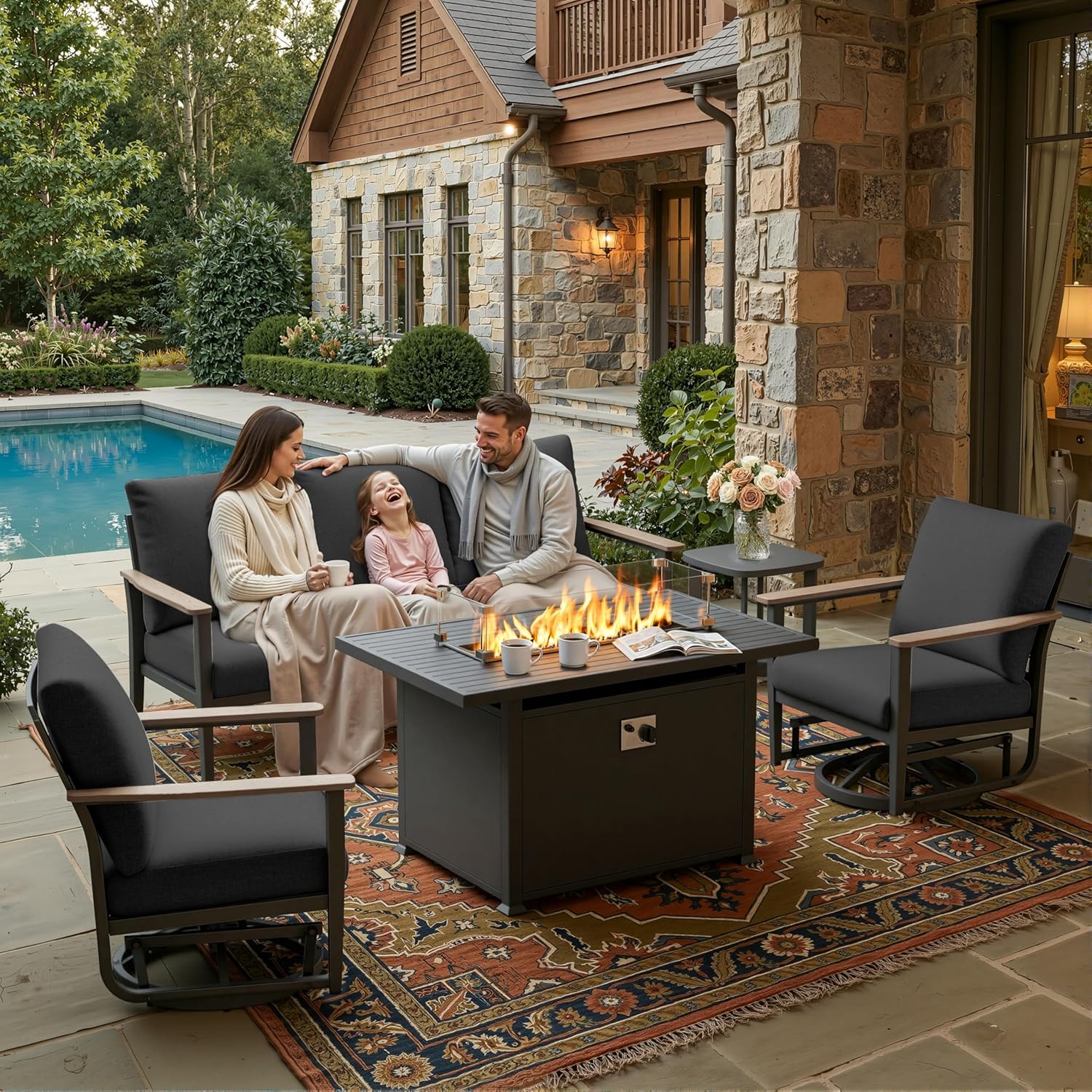 5pc Aluminum Patio Set Swivel  - Outdoor Furniture Fire Pit review and price