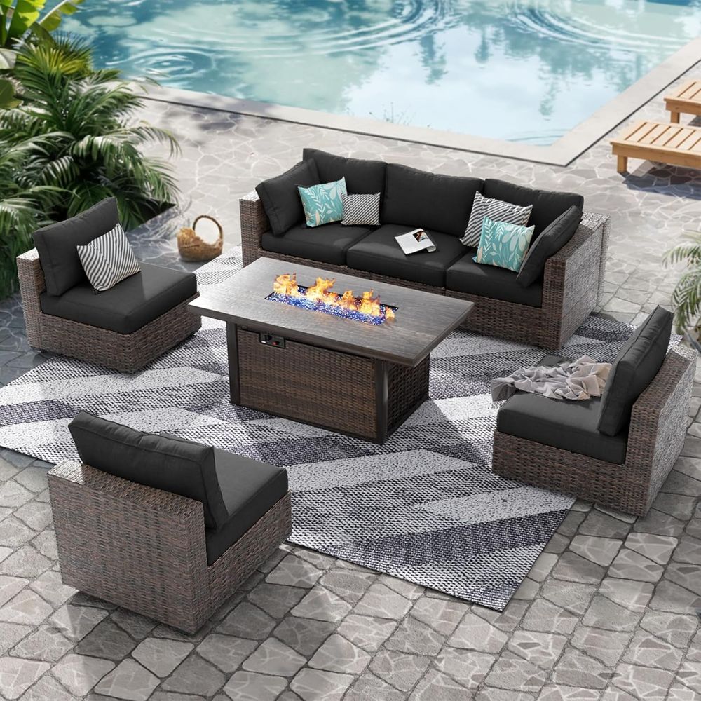 7-Piece Outdoor Wicker Section - Outdoor Furniture Fire Pit review and price