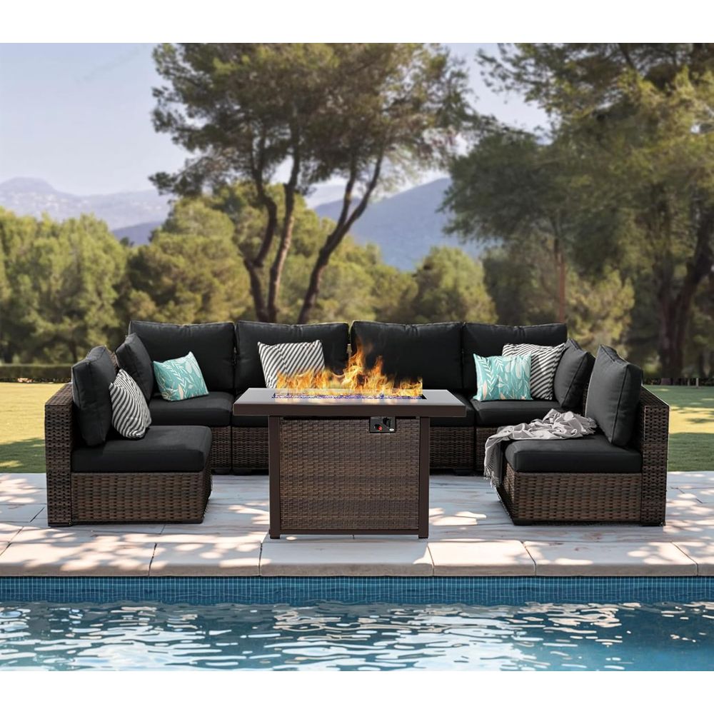 7-Piece Outdoor Wicker Section - Outdoor Furniture Fire Pit review and price