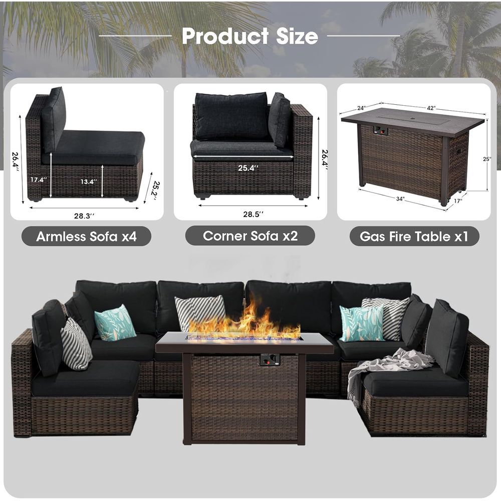 7-Piece Outdoor Wicker Section - Outdoor Furniture Fire Pit review and price