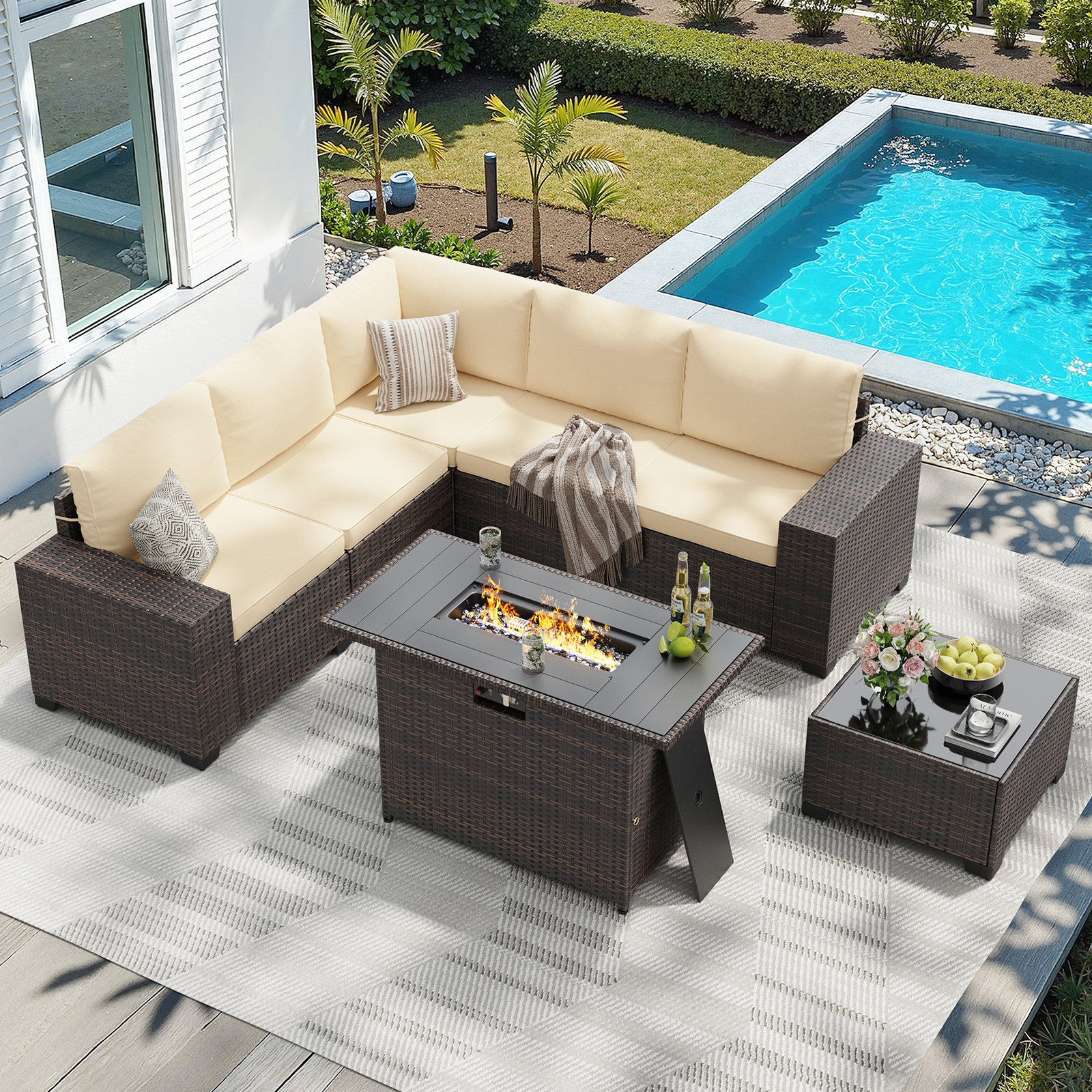 7 Piece Patio Furniture Set wi - Outdoor Furniture Fire Pit Set review and price