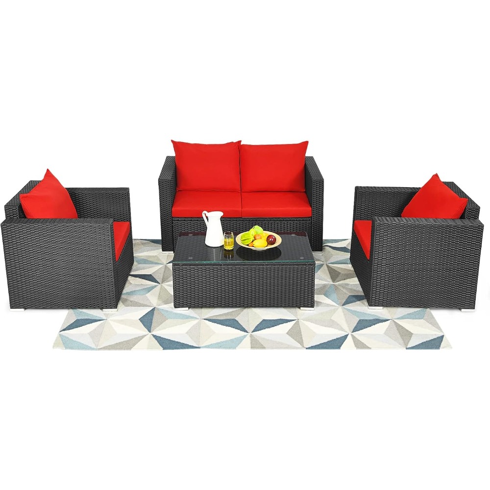 4 Piece Patio Rattan Conversat - Outdoor Furniture Deals review and price