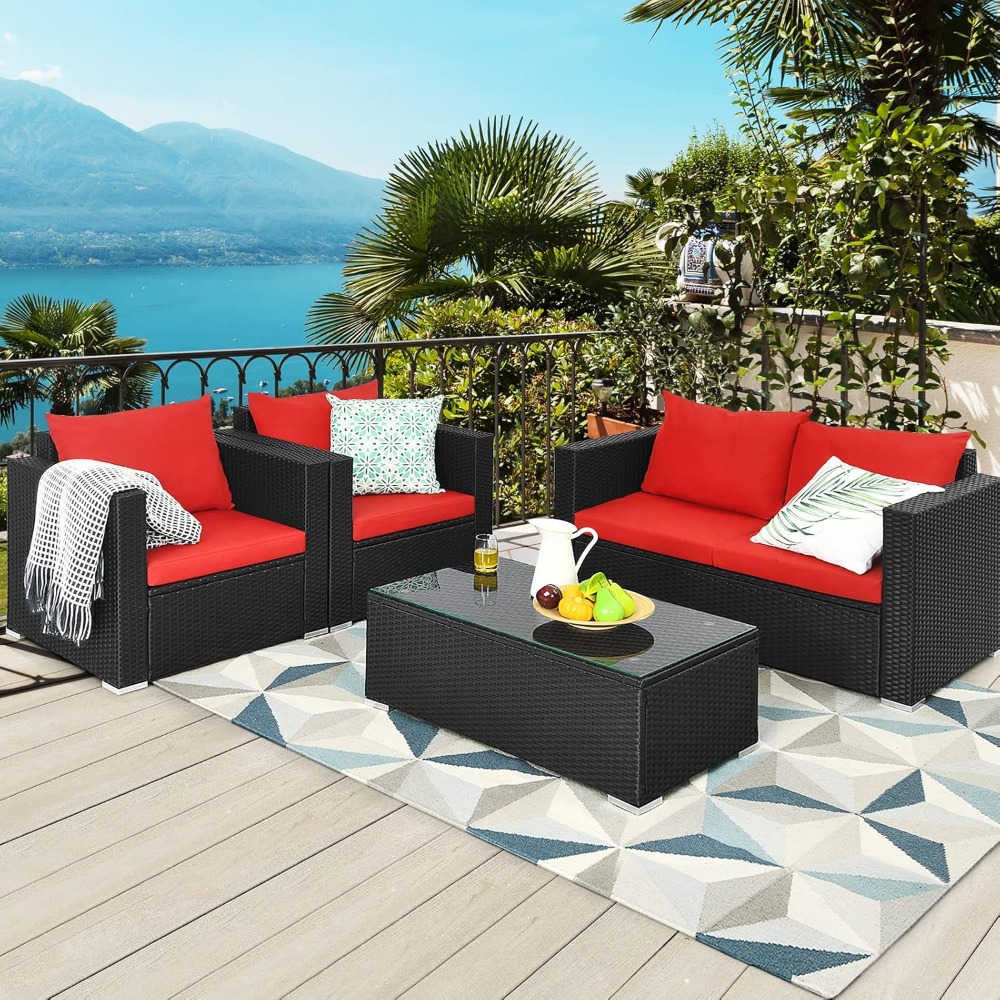 4 Piece Patio Rattan Conversat - Outdoor Furniture Deals review and price